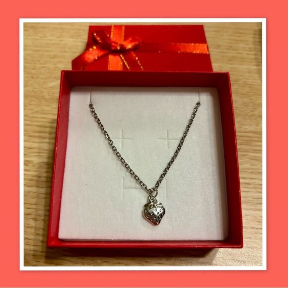 Mini Strawberry Charm Pendant & Necklace - Picture 1 of 4